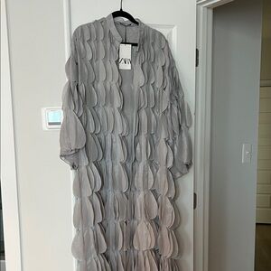 Zara Silver Layered Leaf Coat, Size Large